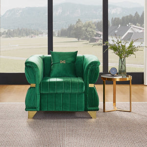 English Elm 39.8"modern Velvet Accent Sofa Pleated Upholstery Gold Trim Tapered Legs Glam Seating Green W1191S00151