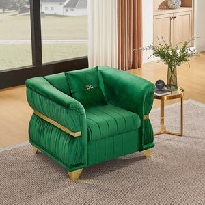 English Elm 39.8"modern Velvet Accent Sofa Pleated Upholstery Gold Trim Tapered Legs Glam Seating Green W1191S00151