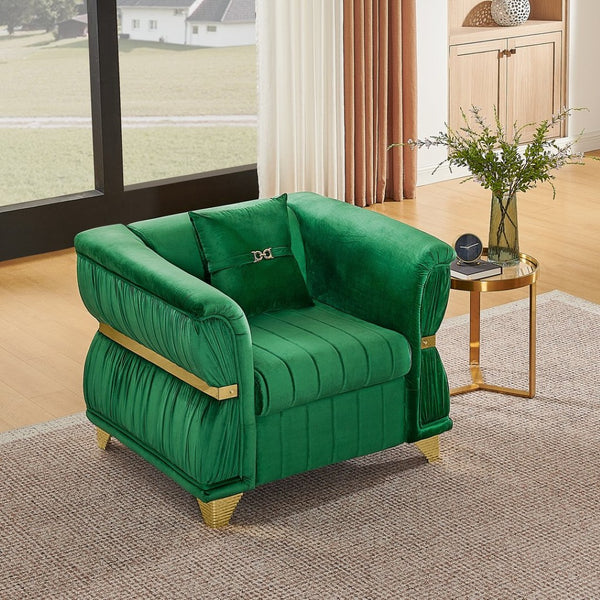 English Elm 39.8"modern Velvet Accent Sofa Pleated Upholstery Gold Trim Tapered Legs Glam Seating Green W1191S00151