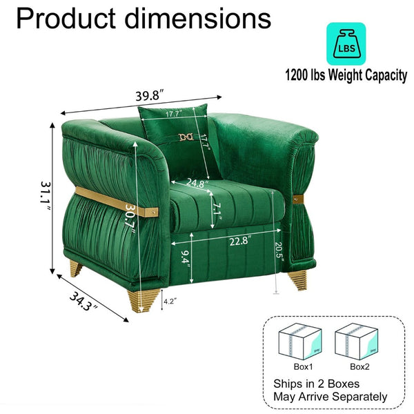 English Elm 39.8"modern Velvet Accent Sofa Pleated Upholstery Gold Trim Tapered Legs Glam Seating Green W1191S00151