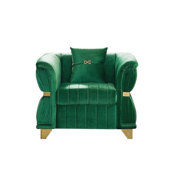 English Elm 39.8"modern Velvet Accent Sofa Pleated Upholstery Gold Trim Tapered Legs Glam Seating Green W1191S00151
