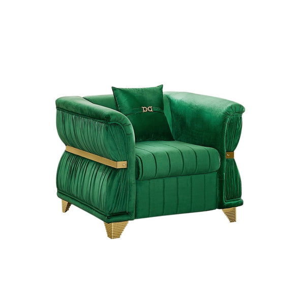 English Elm 39.8"modern Velvet Accent Sofa Pleated Upholstery Gold Trim Tapered Legs Glam Seating Green W1191S00151