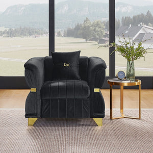 English Elm 39.8"modern Velvet Accent Sofa Pleated Upholstery Gold Trim Tapered Legs Glam Seating Black W1191S00152