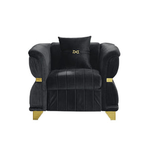 English Elm 39.8"modern Velvet Accent Sofa Pleated Upholstery Gold Trim Tapered Legs Glam Seating Black W1191S00152