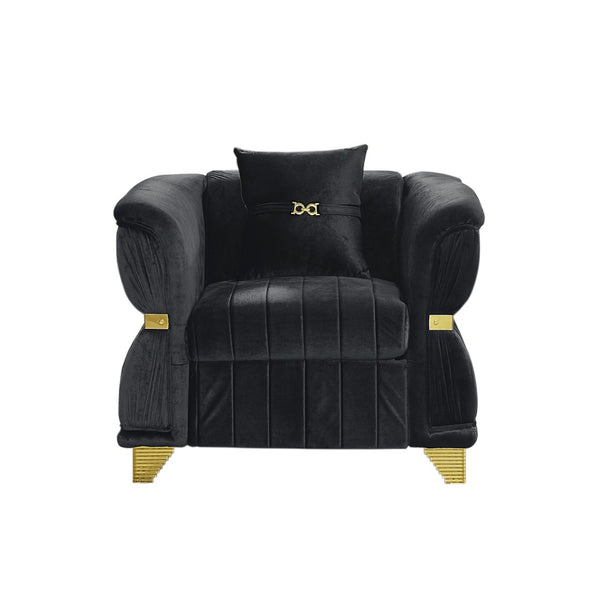 English Elm 39.8"modern Velvet Accent Sofa Pleated Upholstery Gold Trim Tapered Legs Glam Seating Black W1191S00152