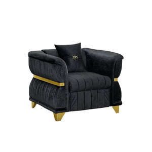 English Elm 39.8"modern Velvet Accent Sofa Pleated Upholstery Gold Trim Tapered Legs Glam Seating Black W1191S00152