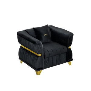 English Elm 39.8"modern Velvet Accent Sofa Pleated Upholstery Gold Trim Tapered Legs Glam Seating Black W1191S00152
