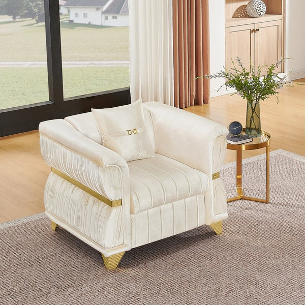 English Elm 39.8"modern Velvet Accent Sofa Pleated Upholstery Gold Trim Tapered Legs Glam Seating Beige W1191S00153