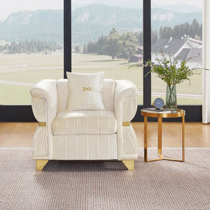 English Elm 39.8"modern Velvet Accent Sofa Pleated Upholstery Gold Trim Tapered Legs Glam Seating Beige W1191S00153