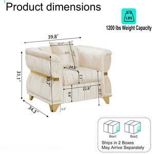 English Elm 39.8"modern Velvet Accent Sofa Pleated Upholstery Gold Trim Tapered Legs Glam Seating Beige W1191S00153