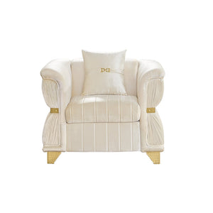 English Elm 39.8"modern Velvet Accent Sofa Pleated Upholstery Gold Trim Tapered Legs Glam Seating Beige W1191S00153