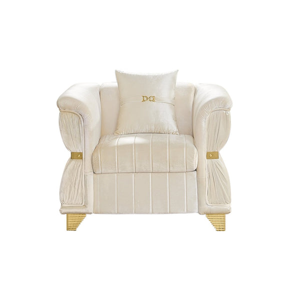 English Elm 39.8"modern Velvet Accent Sofa Pleated Upholstery Gold Trim Tapered Legs Glam Seating Beige W1191S00153