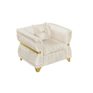 English Elm 39.8"modern Velvet Accent Sofa Pleated Upholstery Gold Trim Tapered Legs Glam Seating Beige W1191S00153