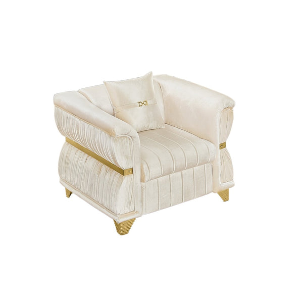English Elm 39.8"modern Velvet Accent Sofa Pleated Upholstery Gold Trim Tapered Legs Glam Seating Beige W1191S00153