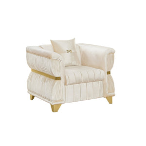 English Elm 39.8"modern Velvet Accent Sofa Pleated Upholstery Gold Trim Tapered Legs Glam Seating Beige W1191S00153