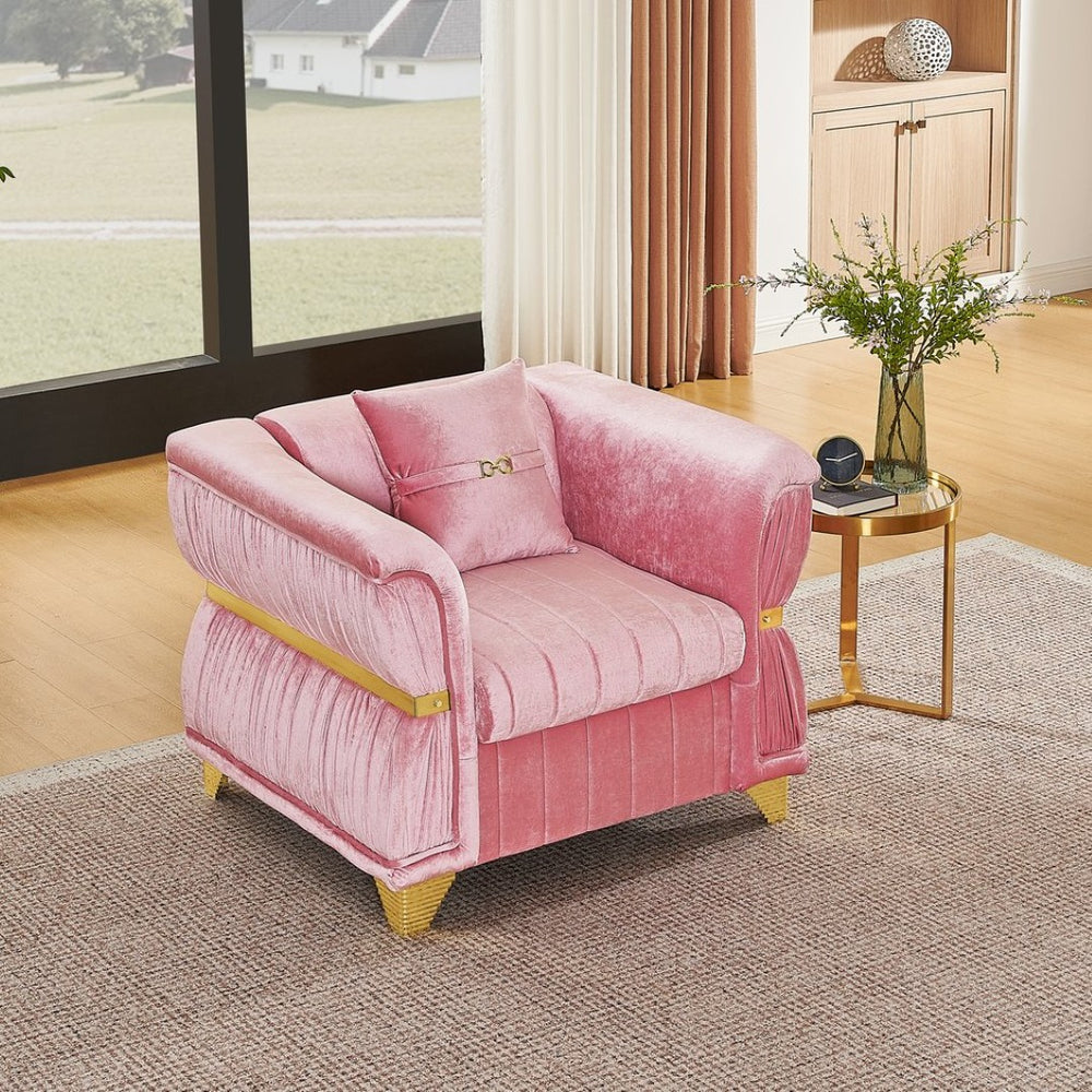 English Elm 39.8"modern Velvet Accent Sofa Pleated Upholstery Gold Trim Tapered Legs Glam Seating Pink W1191S00154