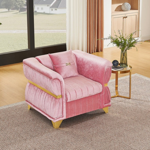 English Elm 39.8"modern Velvet Accent Sofa Pleated Upholstery Gold Trim Tapered Legs Glam Seating Pink W1191S00154