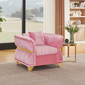 English Elm 39.8"modern Velvet Accent Sofa Pleated Upholstery Gold Trim Tapered Legs Glam Seating Pink W1191S00154