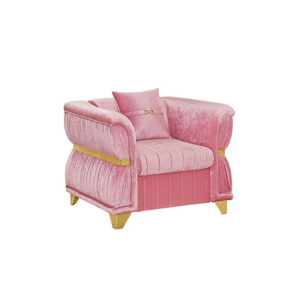 English Elm 39.8"modern Velvet Accent Sofa Pleated Upholstery Gold Trim Tapered Legs Glam Seating Pink W1191S00154