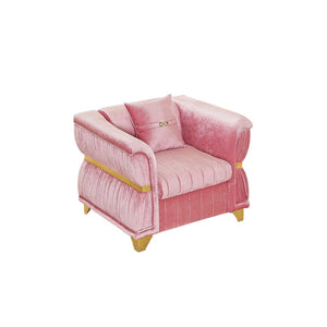 English Elm 39.8"modern Velvet Accent Sofa Pleated Upholstery Gold Trim Tapered Legs Glam Seating Pink W1191S00154