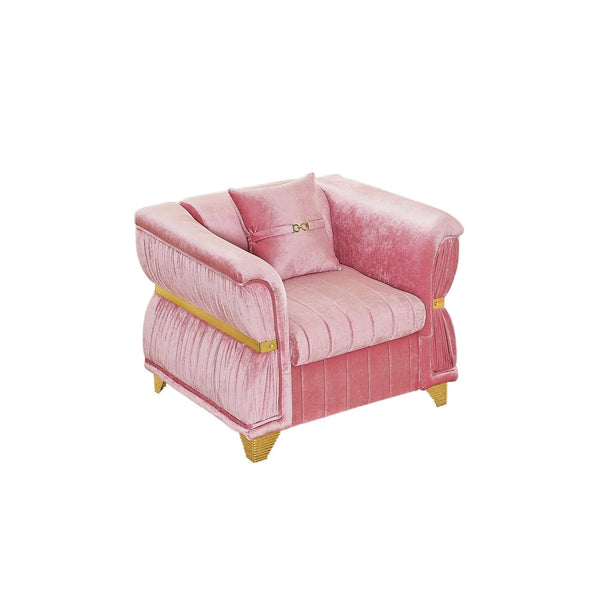 English Elm 39.8"modern Velvet Accent Sofa Pleated Upholstery Gold Trim Tapered Legs Glam Seating Pink W1191S00154
