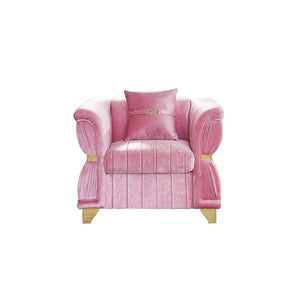 English Elm 39.8"modern Velvet Accent Sofa Pleated Upholstery Gold Trim Tapered Legs Glam Seating Pink W1191S00154