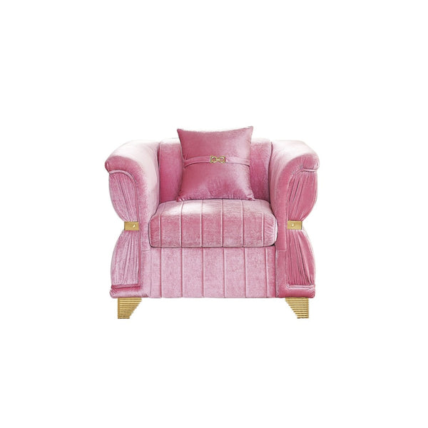 English Elm 39.8"modern Velvet Accent Sofa Pleated Upholstery Gold Trim Tapered Legs Glam Seating Pink W1191S00154