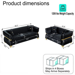 English Elm 2 Piece Blush Velvet Chesterfield Sofa Set Tufted Living Room Couch with Gold Trim Black W1191S00156
