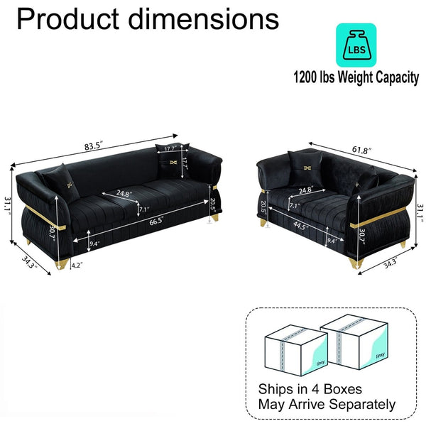English Elm 2 Piece Blush Velvet Chesterfield Sofa Set Tufted Living Room Couch with Gold Trim Black W1191S00156