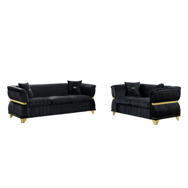 English Elm 2 Piece Blush Velvet Chesterfield Sofa Set Tufted Living Room Couch with Gold Trim Black W1191S00156