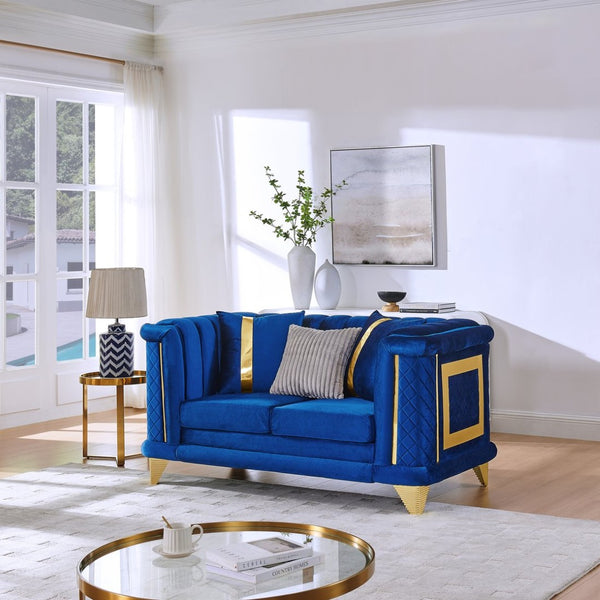 English Elm 69 Inch Italian Velvet Loveseat Tufted Victorian Glam Couch with Gold Steel Trim W1191S00163