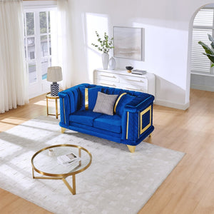 English Elm 69 Inch Italian Velvet Loveseat Tufted Victorian Glam Couch with Gold Steel Trim W1191S00163