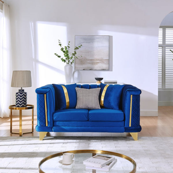 English Elm 69 Inch Italian Velvet Loveseat Tufted Victorian Glam Couch with Gold Steel Trim W1191S00163