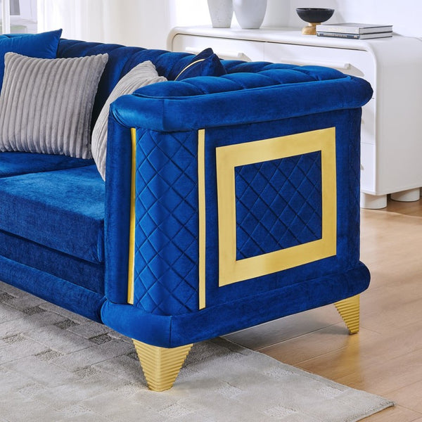 English Elm 69 Inch Italian Velvet Loveseat Tufted Victorian Glam Couch with Gold Steel Trim W1191S00163