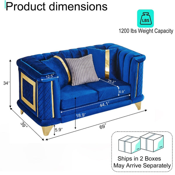 English Elm 69 Inch Italian Velvet Loveseat Tufted Victorian Glam Couch with Gold Steel Trim W1191S00163