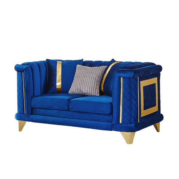 English Elm 69 Inch Italian Velvet Loveseat Tufted Victorian Glam Couch with Gold Steel Trim W1191S00163