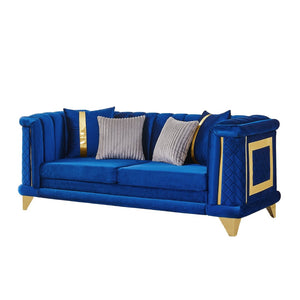 English Elm 89 Inch Italian Velvet Tufted Sofa with Gold Steel Trim Embroidered Living Room Couch W1191S00164