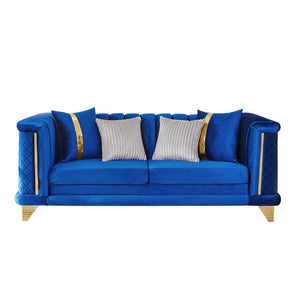 English Elm 89 Inch Italian Velvet Tufted Sofa with Gold Steel Trim Embroidered Living Room Couch W1191S00164