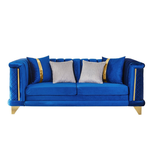 English Elm 89 Inch Italian Velvet Tufted Sofa with Gold Steel Trim Embroidered Living Room Couch W1191S00164