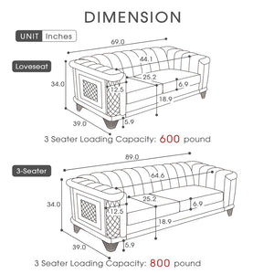 English Elm 2pcs Italian Velvet Tufted Sofa Set Victorian Mid-century Gold Trim Living Room W1191S00165