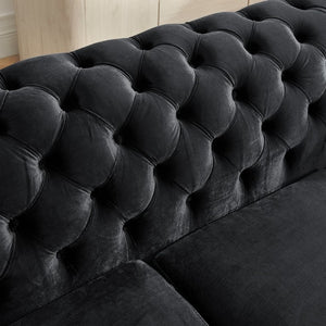 English Elm 2 Piece Velvet Chesterfield Sofa with Gold Steel Trim Button Tufted Mid Century Style Black 84 inches W1191S00174