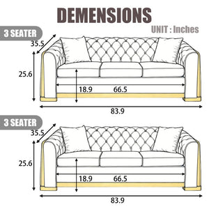 English Elm 2 Piece Velvet Chesterfield Sofa with Gold Steel Trim Button Tufted Mid Century Style Black 84 inches W1191S00174
