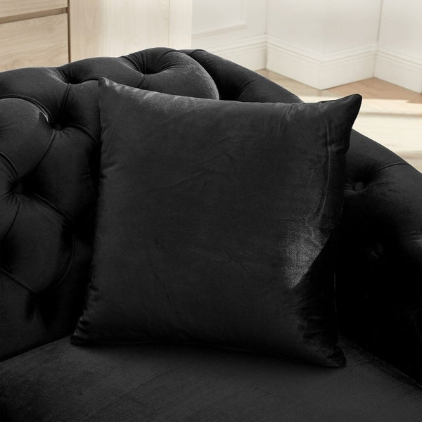 English Elm 2 Piece Velvet Chesterfield Sofa with Gold Steel Trim Button Tufted Mid Century Style Black 84 inches W1191S00174