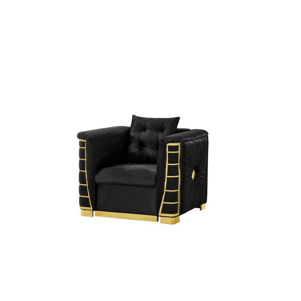 English Elm 2 Piece Velvet Chesterfield Sofa with Gold Steel Trim Button Tufted Mid Century Style Black 40.2 inches W1191S00175