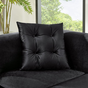 English Elm 2 Piece Velvet Chesterfield Sofa with Gold Steel Trim Button Tufted Mid Century Style Black 40.2 inches W1191S00175