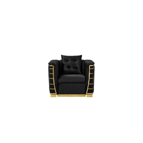 English Elm 2 Piece Velvet Chesterfield Sofa with Gold Steel Trim Button Tufted Mid Century Style Black 40.2 inches W1191S00175