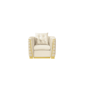 English Elm 2 Piece Velvet Chesterfield Sofa with Gold Steel Trim Button Tufted Mid Century Style Beige 40.2 inches W1191S00176