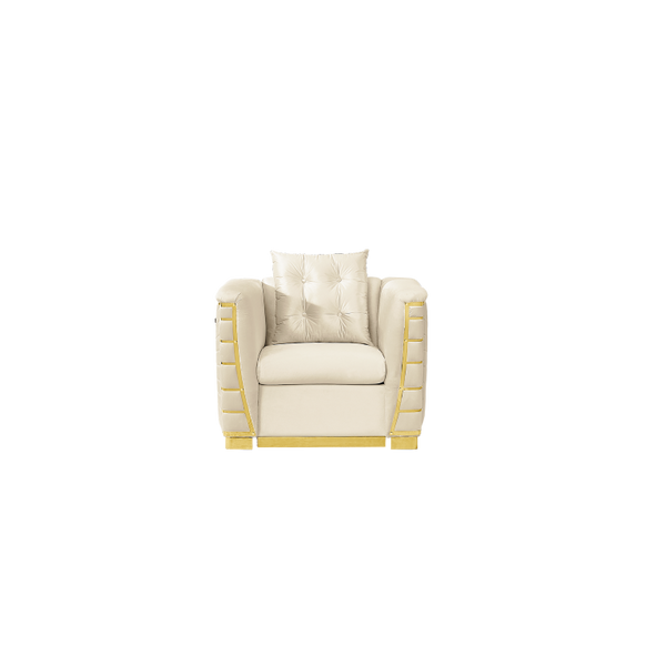 English Elm 2 Piece Velvet Chesterfield Sofa with Gold Steel Trim Button Tufted Mid Century Style Beige 40.2 inches W1191S00176