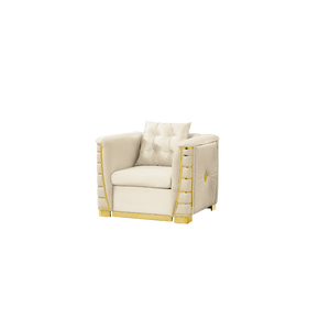 English Elm 2 Piece Velvet Chesterfield Sofa with Gold Steel Trim Button Tufted Mid Century Style Beige 40.2 inches W1191S00176