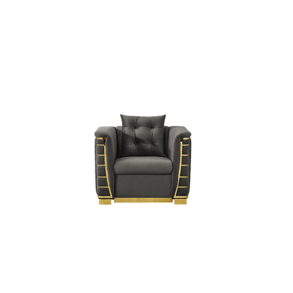 English Elm 2 Piece Velvet Chesterfield Sofa with Gold Steel Trim Button Tufted Mid Century Style Gray 40.2 inches W1191S00177
